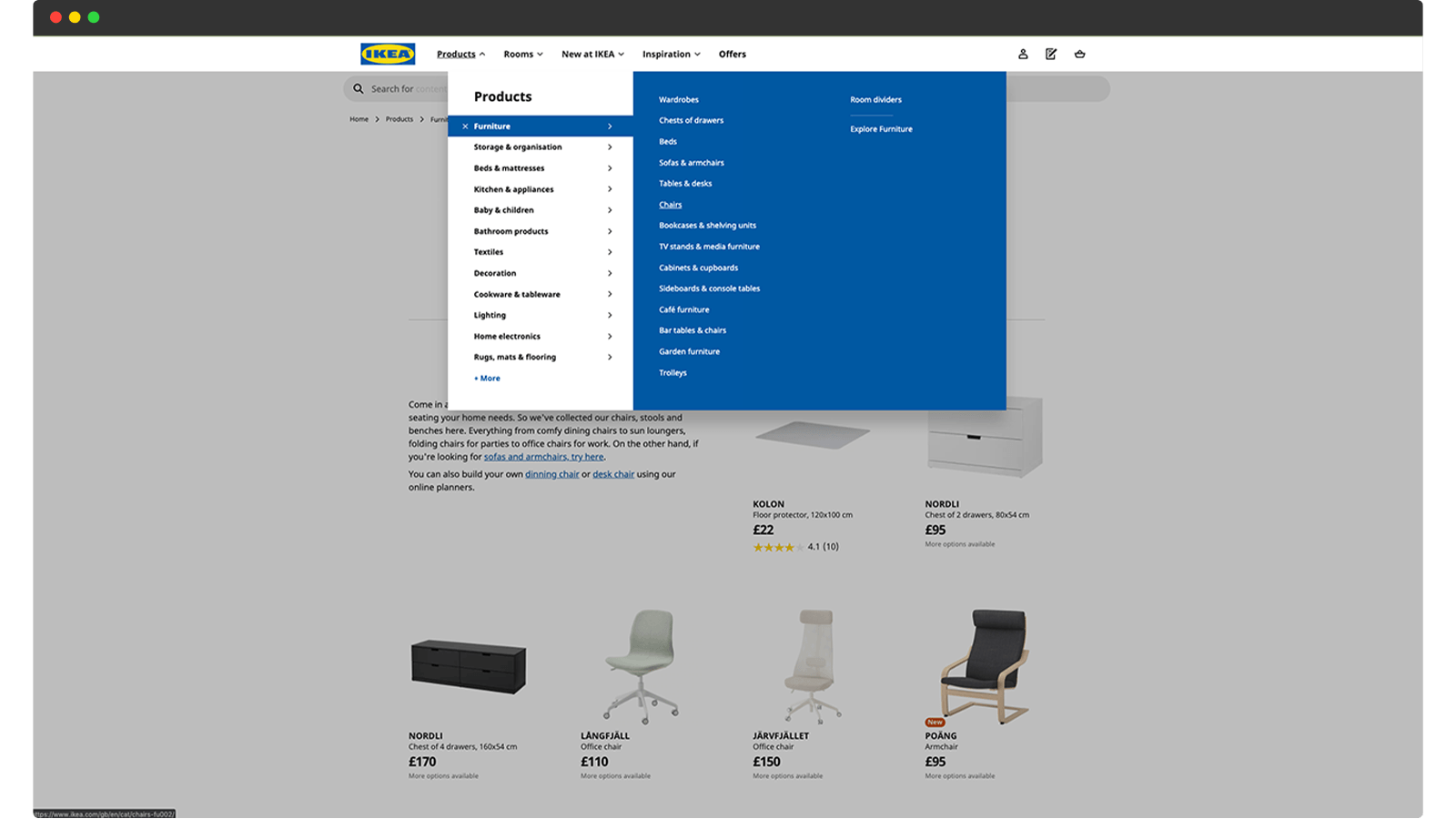 IKEA online store navigation