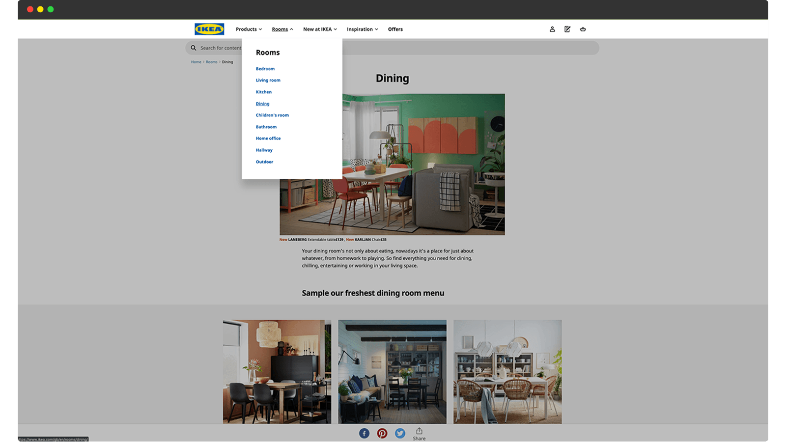 IKEA online store navigation