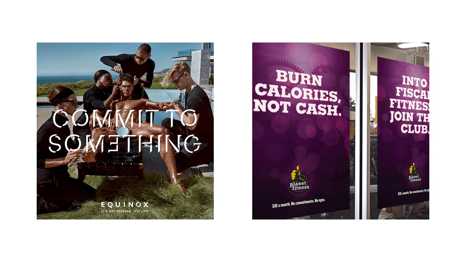 Equinox ads juxtaposed to Planet Fitness ads