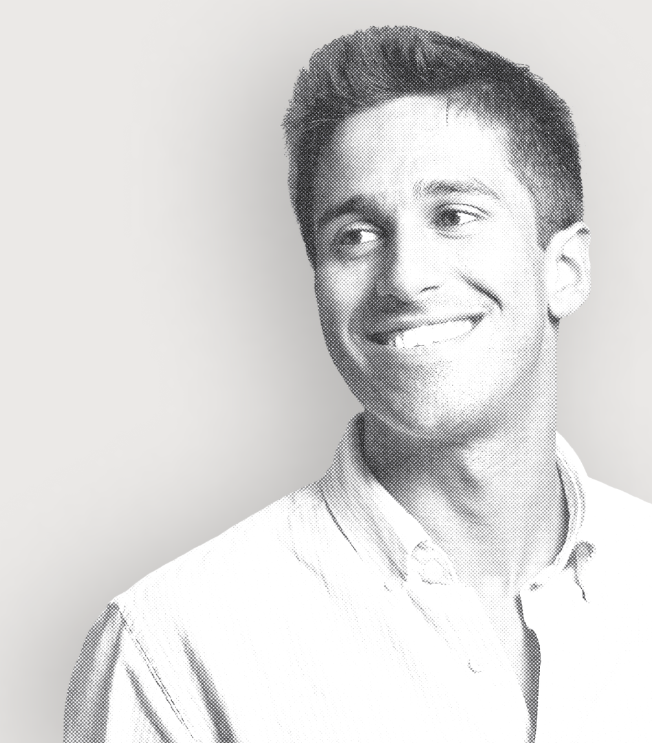 Brand photography Photo of Jimmy Soni rendered in a halftone pattern